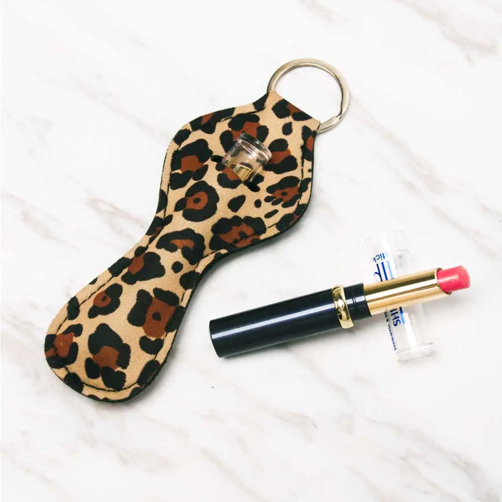

Fashion Trend Neoprene Lipstick Holder Key Chain Leopard Print Cosmetic Bag for Lady Perfect Quality Women Chapstick Holders