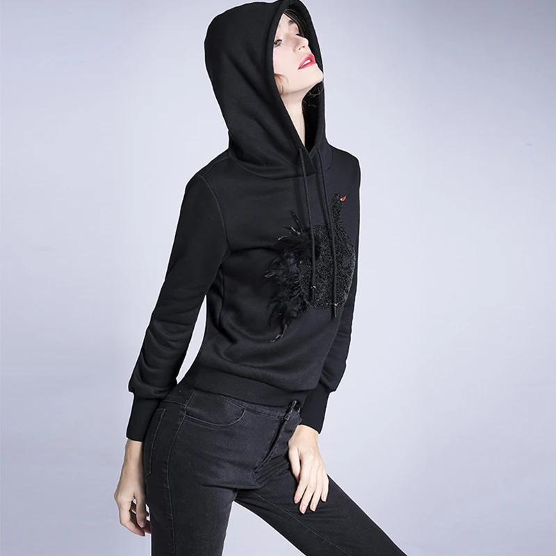 

BURDULLY Hoodies Women Hooded Sweatshirt Drawstring Animal Pullovers Cropped Autumn Short Cotton 2019 Spring Full England Style