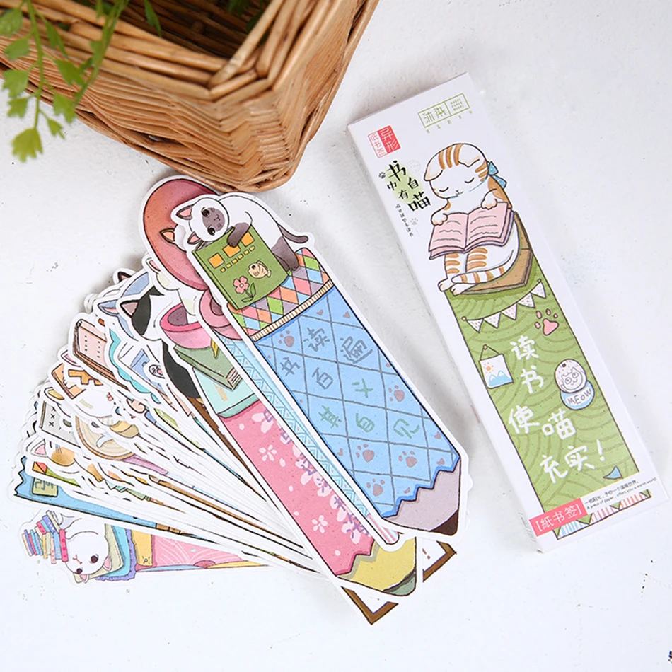

30 Pcs/pack Cat in Book Bookmark Paper Cartoon Animals Bookmark Promotional Gift Stationery Film Bookmark free shipping