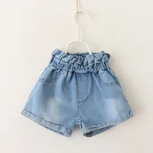 Малышей Хлопчатобумажные шорты для девочек рюшами Высокая Талия Дети Девочка Лето Рваные джинсы короткие модные Короткие шорты детской одежды