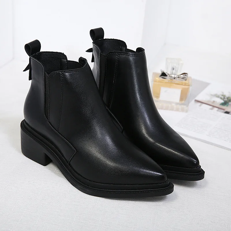 

High Quality leather martin boot pointed toe ankle botas stretch elastic band zapatos platform autumn winter chelsea boots women