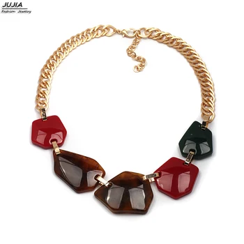 

JUJIA Multicolored ZA Exaggerated Geometric Necklace&Pendant Women's Trendy Jewelry Girl's Metal Long Drop Sweater Chain
