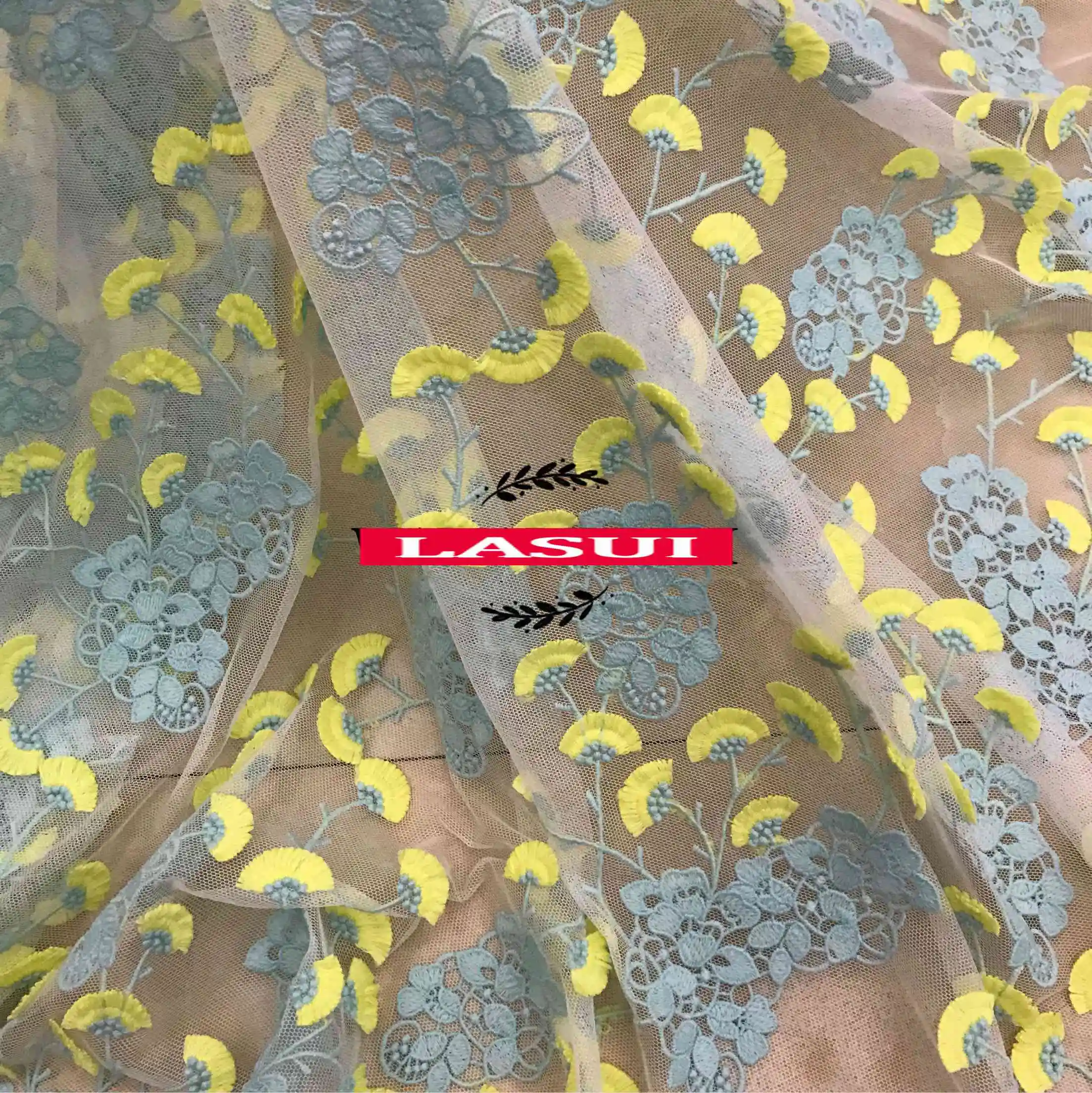 LASUI 1 yard2019 DIY юбка свадебное платье аксессуары Топ синий микс желтый маленький Зонт Цветочная вышивальная Сетка кружевная ткань X0547