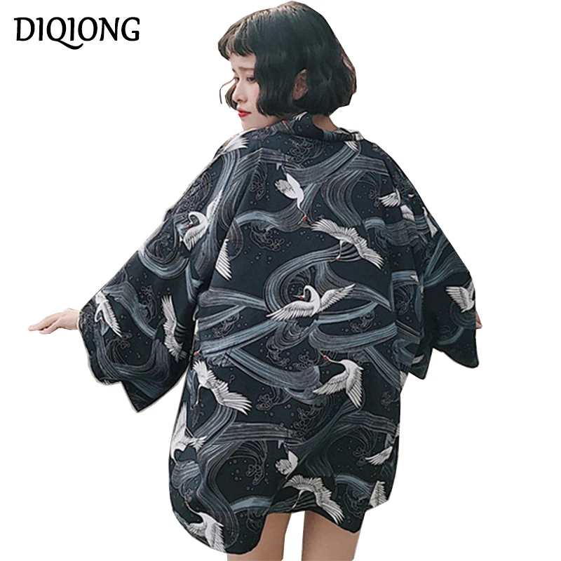 Diqiong Japanese Robes Streetwear Style Crane Loose Chiffon Shirt