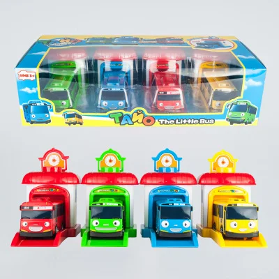 Tayo маленький автобус, Детские миниатюрные игрушки, корейские Мультяшные персонажи, игрушки для детей, подарок на день рождения, автомобиль, машинки escala - Цвет: House 4pcs