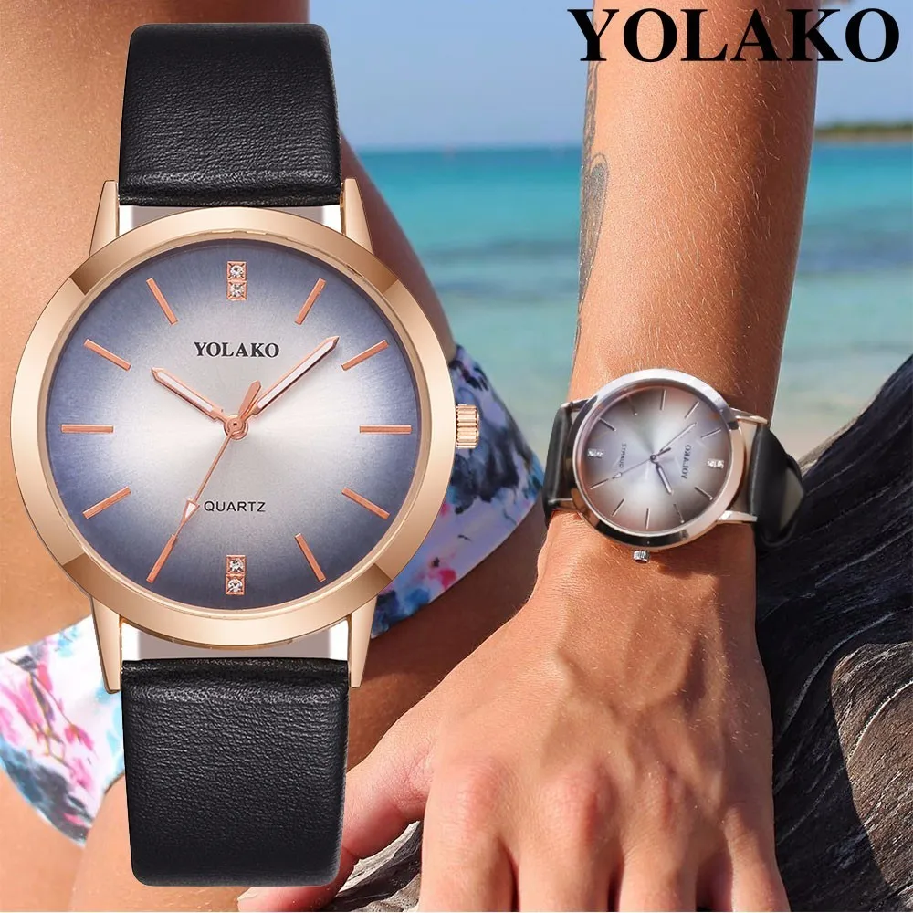 

YOLAKO Brand Women Gradient Dial Watch Casual Luxury Leather Fashion Sport Quartz Wrist Watches Relogio Feminino Hot Sale