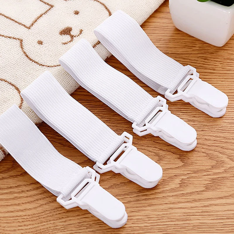 4PCS White Sheet Mattress Cover Blanket Clip Holder Fastener Elastic Set Clip Non-slip Elastic Band Fixer Tablecloth Fixing Tape