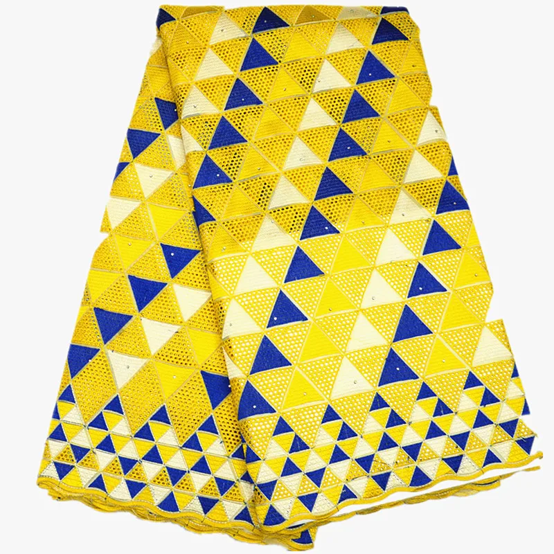 

wholesale dry Lace high quality african dry lace Fabric cotton swiss lace fabric for women garment 5yards/lot yellow+blue