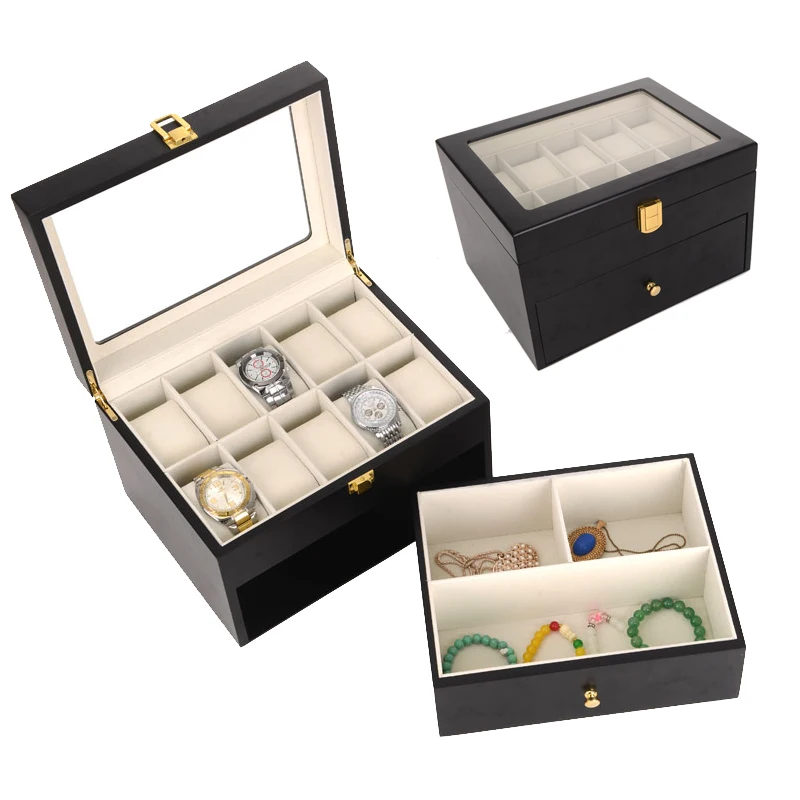 

2019 New 10 Grids wooden Watch Case Box Casing for Hours Sheath for Hours Box for hours Watch