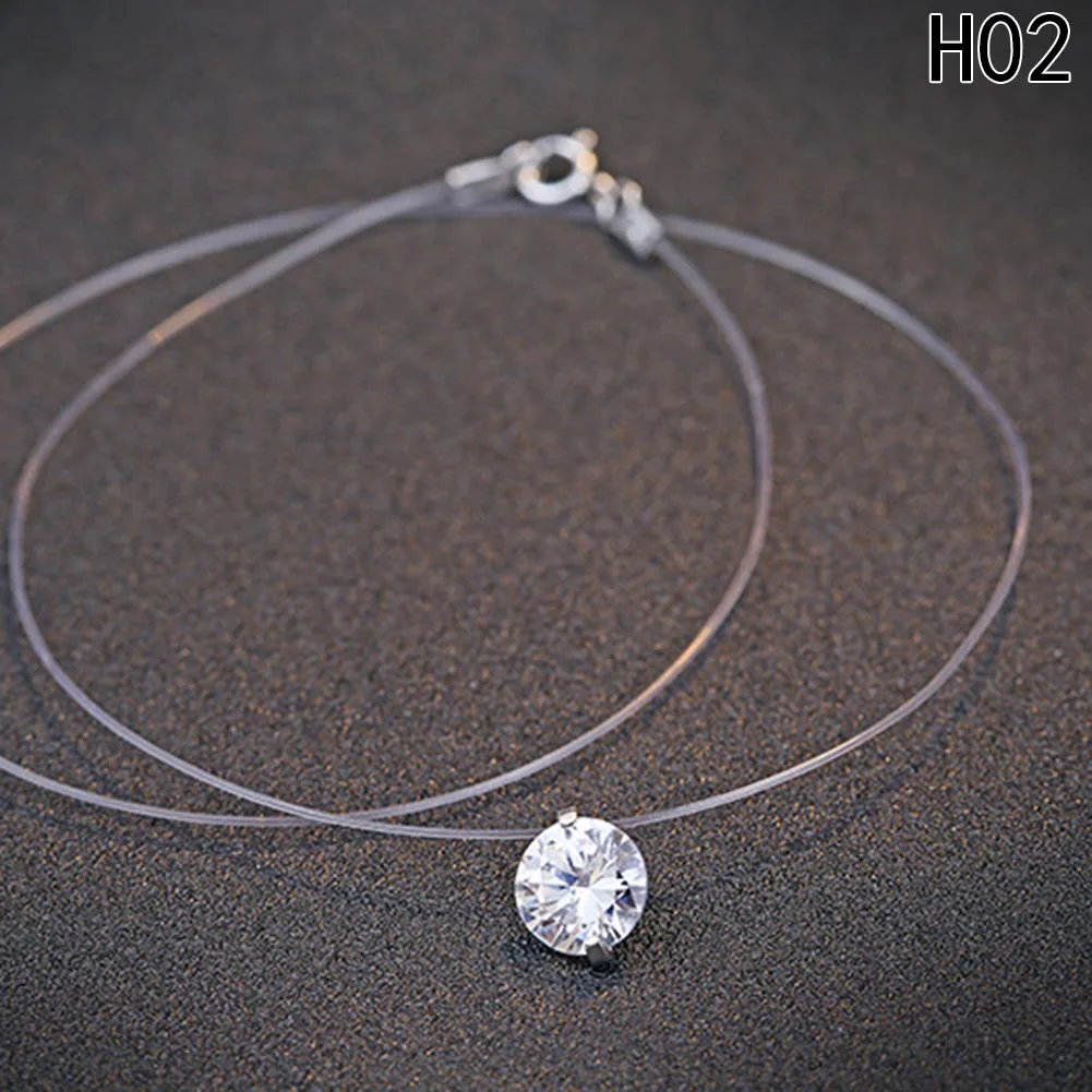 Sterling Silver Zircon Necklace And Invisible Transparent Fishing Line