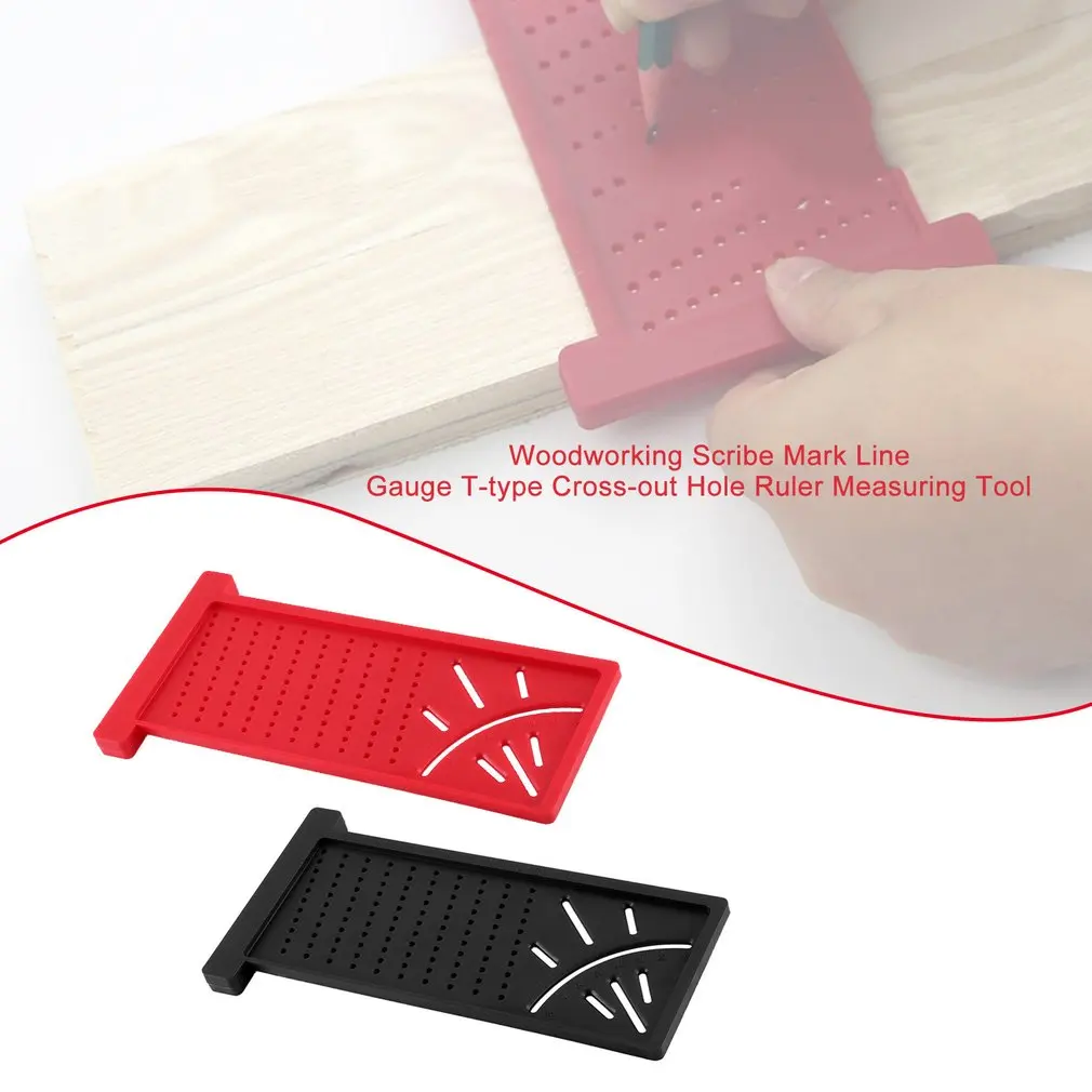 

Woodworking Scribe Mark Line Gauge T-type Ruler Hole Scribing Cross-out Ruler Measuring Gauging Carpenter Tool