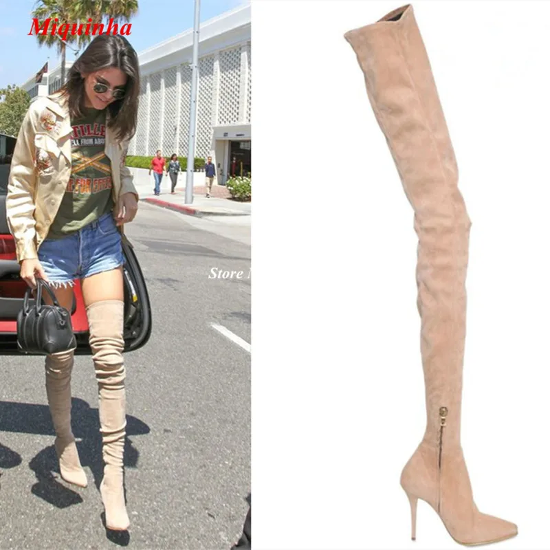 Beige Suede Botas Altas 2017 Loco Las Piernas Delgadas Se Extienden botas  de Mujer Zapatos de Cuero Botas del Estilete de los Altos Talones de Las  Mujeres botas|suede thigh high boots|boots stretchthigh