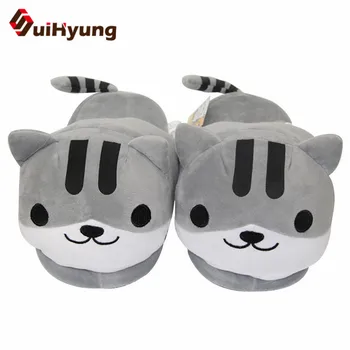 

Suihyung New Women Home Slippers Winter Warm Indoor Floor Shoes Shoes Funny Cat Prints Casual Bedroom Slides Female Cotton Shoes