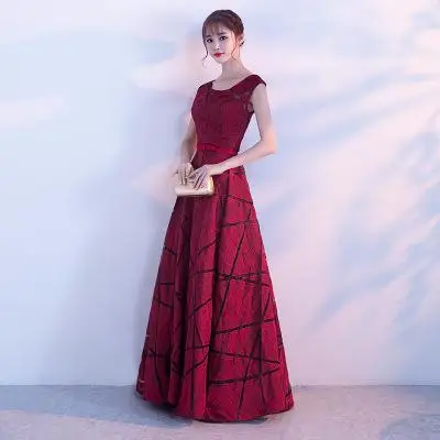 Новинка, благородное элегантное платье как у знаменитостей, новинка, женское, полная длина, тонкое, улучшенное, Cheongsam, сексуальное, вечернее, бальное платье vestidos - Цвет: Wine Red