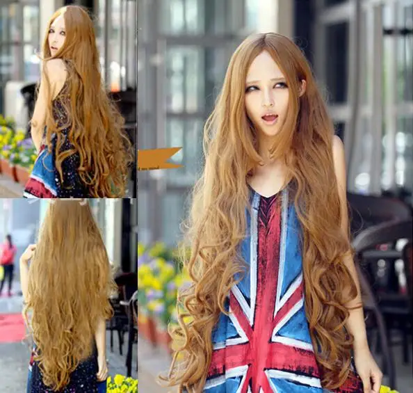 100cm 2 Colors Fashion Women Lady Harajuku Long Curly Wavy Natural