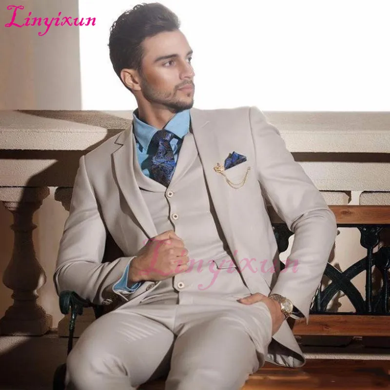 

Linyixun Custom Made 2018 Ivory Cream Groom Tuxedos Italian Style Mens Wedding Prom Dinner Suits 3 Piece Slim Fit Formal Best