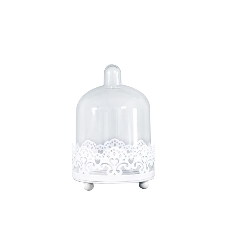  1 Pcs European Mini Lace Wedding Decorative Cake Stands with Glass Cover Dessert Fruit Plates Pan