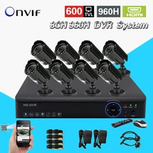 hybrid DVR recorder 8CH 960H real time recording H 264 CCTV 8ch 600TVL Color CMOS