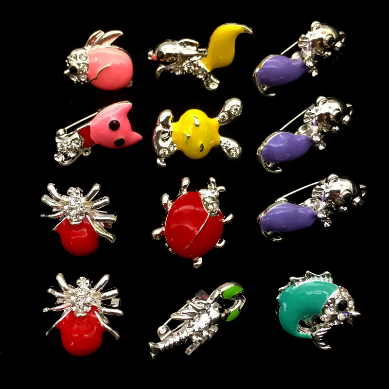 New Small Enamel Animal Brooches Pins For Woman Girls Wholesale 12PCS