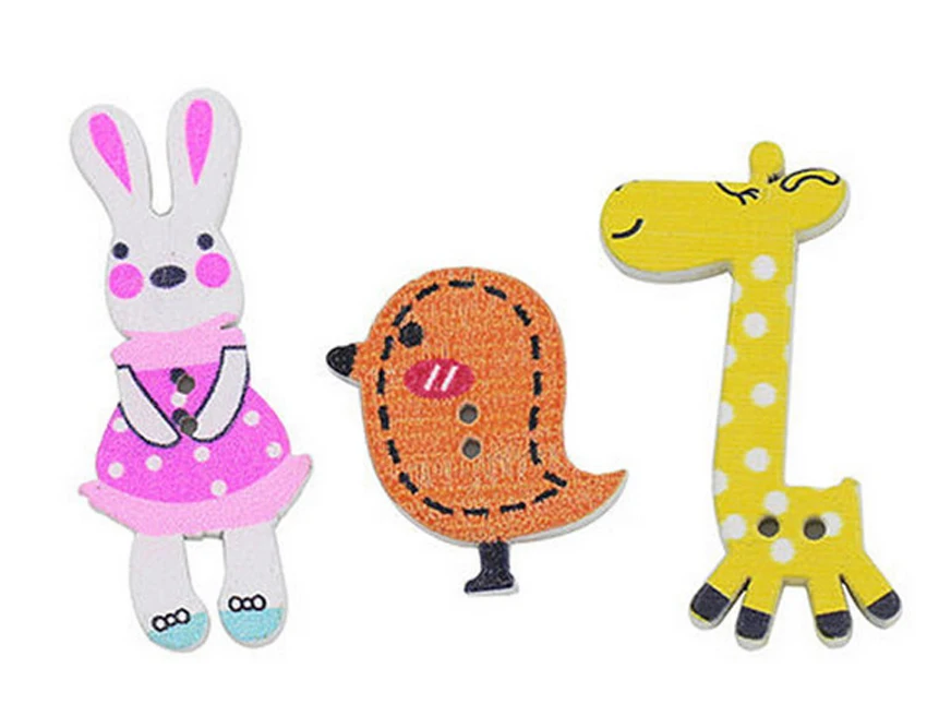 50Pcs Mixed Animal 2 Holes Wooden Buttons Sewing Craft Scrapbooking DIYin Buttons from Home