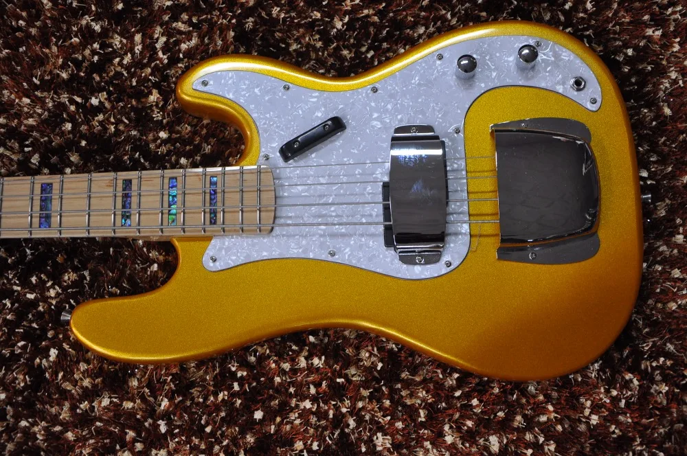 4 string electric bass guitar Metallic yellow color Jazz bass guitar