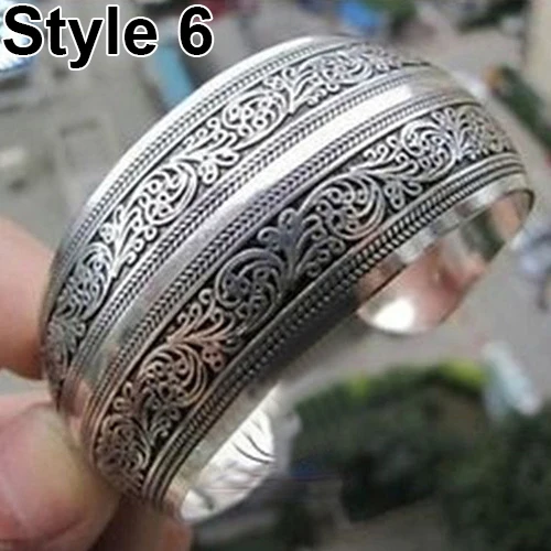 Vintage Tibetan Silver Elephant Carved Open Bangle Cuff Wide Bracelet Jewelry NEW Gypsy Square Flower Metal Tibetan Silver 5