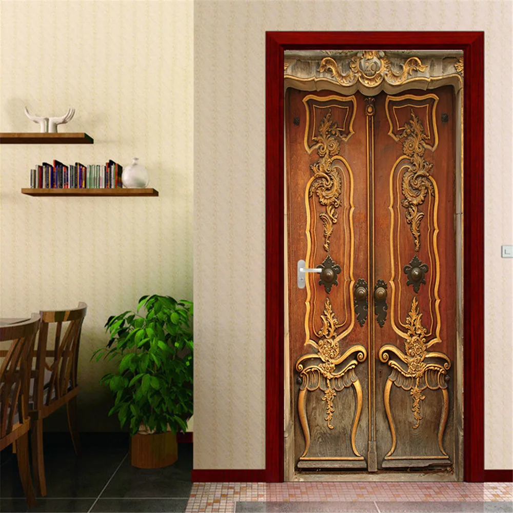 77x200 см 3D ретро деревянные двери наклейки водонепроницаемые украшения дома аксессуары для спальни гостиной самоклеющиеся наклейки Фреска