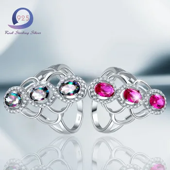 

Merthus 925 Sterling Silver Oval Lab-Created Gemstone Fashion Jewelry Ring Party Women Wedding Ring Prong Setting Size 6 7 8 9