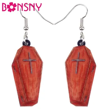 

Bonsny Acrylic Halloween Unique Coffin Casket Earrings Drop Dangle Big Long Novelty Punk Jewelry For Women Girls Teens Wholesale