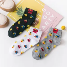 3 пары, новинка, модные женские хлопковые носки с рисунком, голубые забавные носки с изображением монстра и Элмо