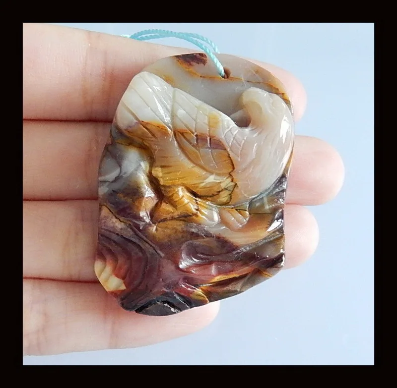 

Natural stone Carved Mookaite Jasper Pendant,47x33x11mm,24.8g