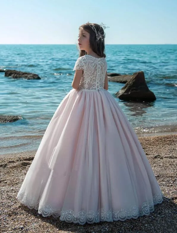 Pink-Flower-Girl-Dresses-For-Summer-Beach-Garden-Weddings-2018-Cap-Sleeves-Sheer-Appliqued-Sequined-Girls (2)