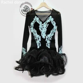 

Latin dancing Lotus skirt Embroidered Decals Style V-Neck Long Sleeves Samba Tango Dance Clothing Tassel Latin Dance Dress Set
