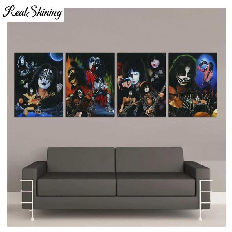 

REALSHINING 4pcs Kiss Band Team 5D DIY Diamond Painting Resin Square Mosaic full square Diamond Embroidery Home Decor FS1981