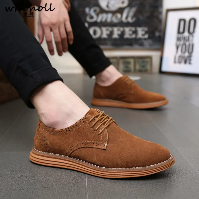 

Plus Size 38-47 Suede Leather Men Casual Flat Shoes Waterproof Dress Oxford Man Shoes Lace Up for Work Male Loafer Wedding Shoe