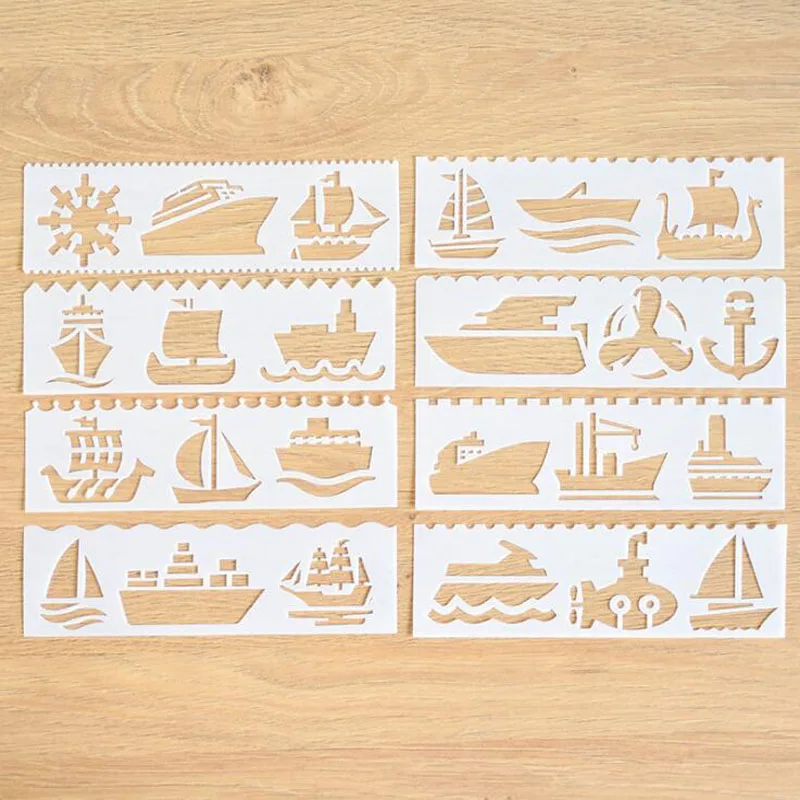 

8pc Openwork Cruise Ship Child Painting Stencil DIY Scrapbooking Album Decorative Template Drawing Stencils Decor