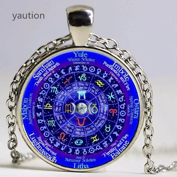 

1pcs Zodiac Wicca Logo Necklace Pendant Pentagram Wiccan Vintage Chain Choker Statement Necklac Men Jewelry Women Gift