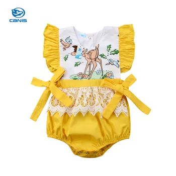 

2018 Brand New Newborn Toddler Infant Baby Girls Summer Fairy Lace Romper Deer Jumpsuit Cute Girls Sleeveless Sunsuit Clothes
