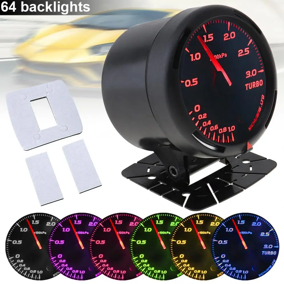 

60MM Universal 12V 300KPa 64 Backlights LED Electrical Car Bar Turbo Boost Gauge Meter with Boost Sensor