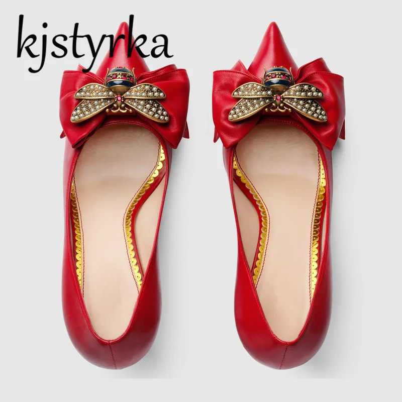 

Kjstyrka 2018 New High Heels Shoes Women Pumps Stiletto Thin Heel Pointed Toe Bowtie Bee Matal Decoration Zapatos Shallow Dress