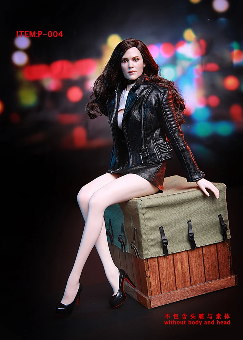 1/6 vrouwen Zwart Lederen Jas Rok Schoenen met Accessoires Set Modellen voor 12''Action Cijfers Lichamen 1/6 vrouwen Zwart Lederen Jas Rok Schoenen met Accessoires Set Modellen voor 12''Action Cijfers Lichamen