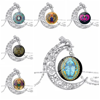 

30 new Egyptian beetle crescent necklace moon time pendant necklace hollow half moon animal beetle lucky amulet necklace jewelry