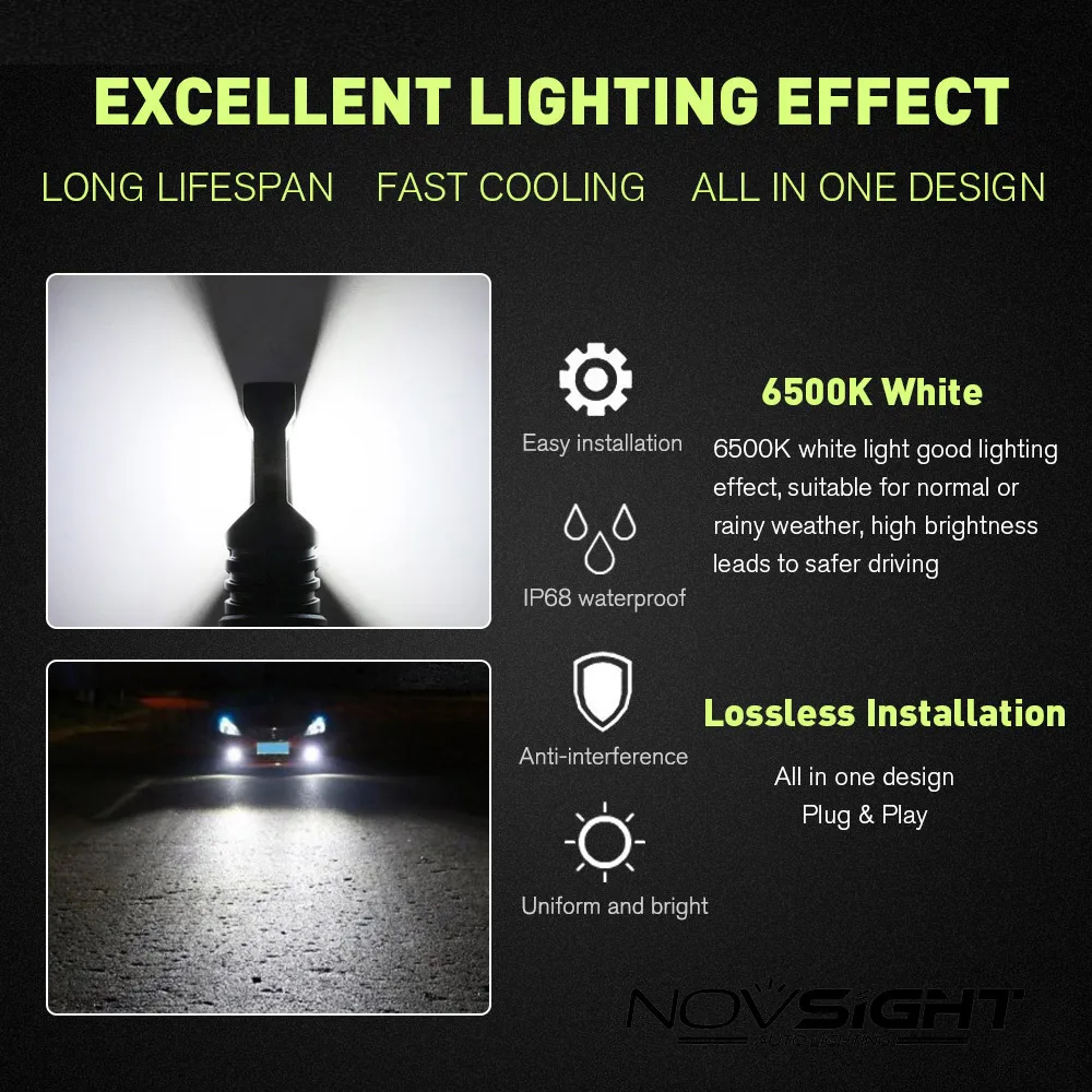 Novsight 2 шт. H3 H7 H11 HB3 9005 HB4 9006 80 Вт 800LM с светодиодные чипы csp лампы 6500 K белый Противотуманные огни h7 светодиодный фары, аксессуары для автомобиля