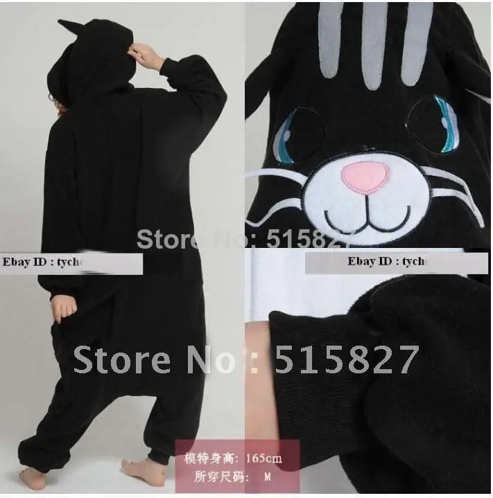 Новинка зимы Sleepsuit взрослых мультфильм животных Черный кот Onesie унисекс черный