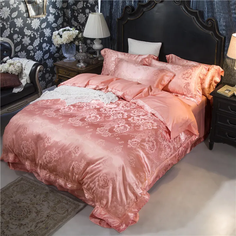 

Papa&Mima Bohemian Floral Jade 4Pcs Queen/King Size Bedding Sets Silk Cotton Fabric Jacquard Technics Flat Sheet Set Bedlinens