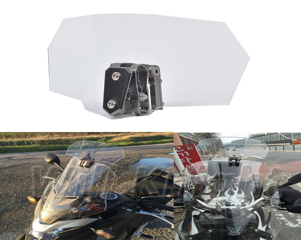 

Universal Transparent Upper Outer Windshield Air Wind Deflectors Windscreen Bracket Set Adjustable for Motorcycle