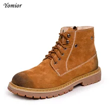Yomior Мужские ботинки на весну и зиму качество модные ботильоны Повседневное Для мужчин s из натуральной кожи Botas теплая обувь работы рабочие ботинки