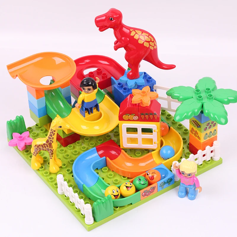 DIY Marble Race Run Maze Balls Track/Forest /Animal/Dinosaur Building Blocks Educational Bricks Compatible with Legoed Duploe 