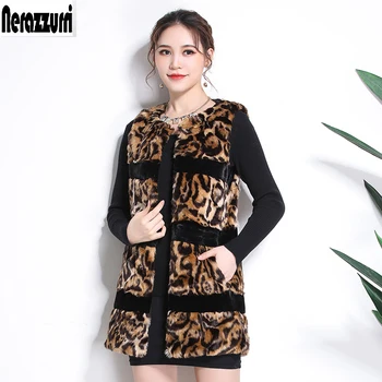 

Nerazzurri Women Faux Fur Vest Winter Leopard Large Size Fur Gilet 5xl 6xl 7xl Autumn Striped Sleeveless Jacket New Arrival 2019