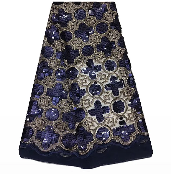 

2018(5yards/pc) newest design African net lace Blue, black sequins lace fabric with wonderful embroidery for party dress ZJL13